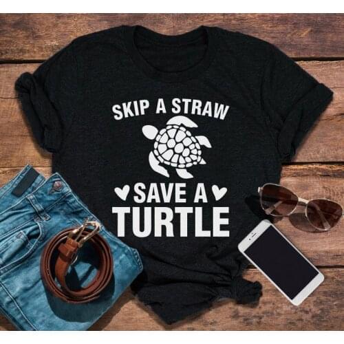 Skip A Straw Save A Turtle T-Shirt Funny Heart Turtle Tee Environmental Awareness Slogan Grunge Tops unisex Beach quote Shirts