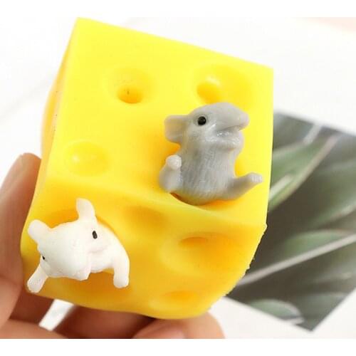 Mouse and Cheese Toy Sloth Hide and Seek Stress Relief Toy 2 Squishable Figures And Cheese Block Stressbusting Fidget Toys