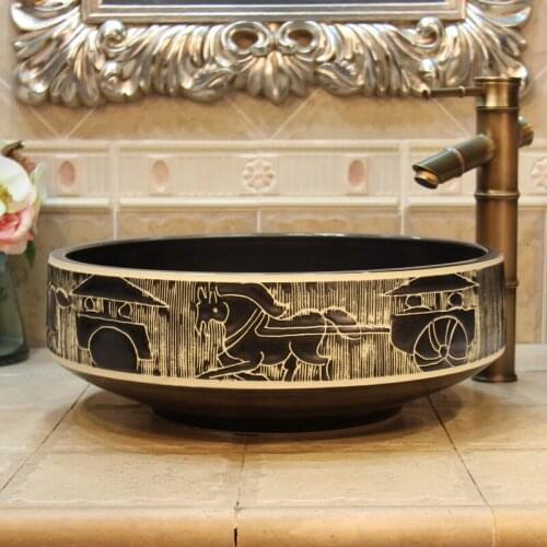 China Artistic Procelain Handmade Countertop chinese wash basin bathroom sinks bowl ceramic wash basin bathroom sink