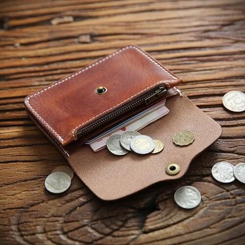 100% Genuine Leather Wallet For Men Male Vintage Handmade Short Slim Small Purse Card Holder Money Bag With Zipper Coin Pocket