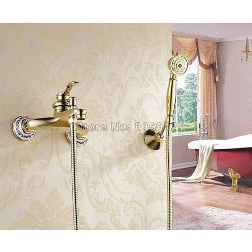 Cold Color Brass Wall Mounted Bathroom Tub Faucet Set with Handheld Shower Mixer Taps Wtf403