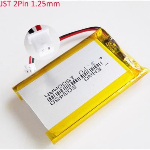EHAO 803450 3.7V 1500mAh Lithium Polymer LiPo Rechargeable Battery + JST 1.25mm 2pin plug For MP3 DVD PAD camera GPS laptop