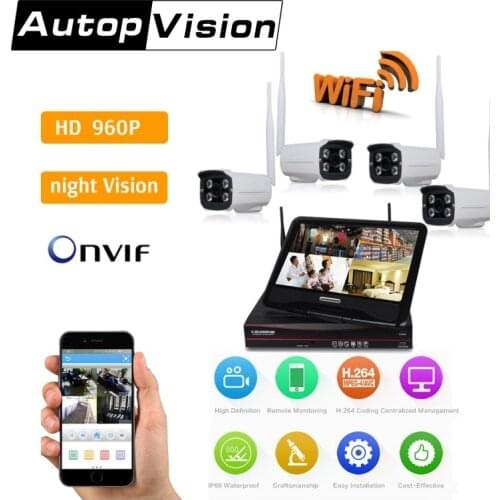 LS-Wifi-DP 960P Wireless NVR Kit With Screen 4 Channel WIFI IP Camera System IR Night Vision Outdoor CCTV system camera kits