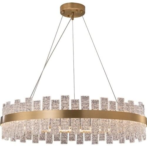 Copper Dining Room Chandelier Bedroom Crystal Glass LED Handing Lamp Round Light Luxury Post-modern Living Room PA0468