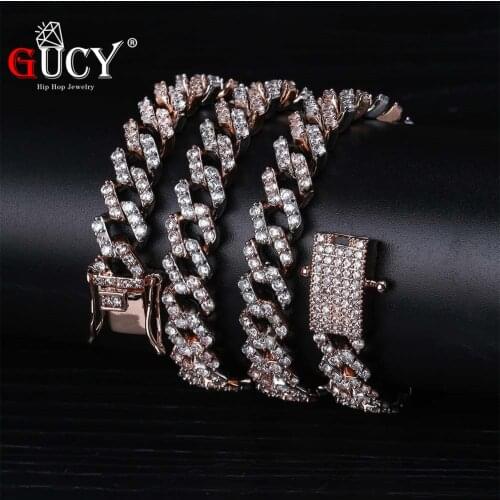 GUCY 10mm Miami Prong Set Cuban Chains Necklace For Men Hip Hop Iced Out Paved Bling CZ Rapper Necklace Jewelry