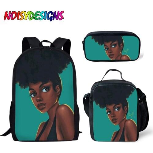 NOISYDESIGNS Black Girl Magic Backpacks Women Afro Lady Printing School Backpack Kids 3pcs/set Primary Bagpack Sac A Dos Femme
