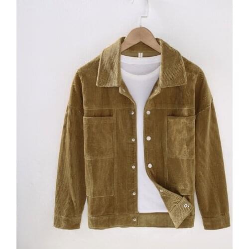 86007 Autumn New Men Corduroy Jacket Handsome Korean Style Fashion Tooling Youth Boyfriend Long Sleeve Multi-Pocket Khaki Coat