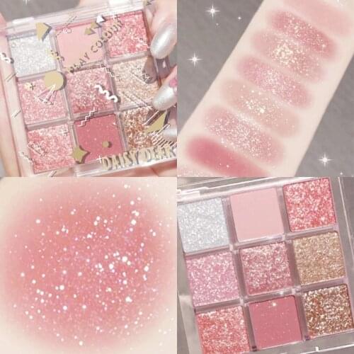 Peach Eyeshadow Palette Nine-color Glitter Pearl Sequins Waterproof Earth Color Fine and Smooth Sweet Makeup TSLM1