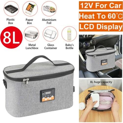 8L Portable Lunch Box Car Electric Warmer Milk Oven Container Hot Food Picnic Camping Dinner Tote Heating Bag