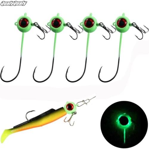 5pcs/lot Jig Heads Fishing Hooks 15g 1/2oz Luminous Crank Jig Head Hook Carbon Steel Fishhook Soft Worm Accessories