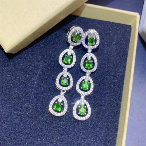 Natural Diopside S925 Earrings Are Suitable Fine Fashion Jewelry For Womens Wedding And Party Free Shipping