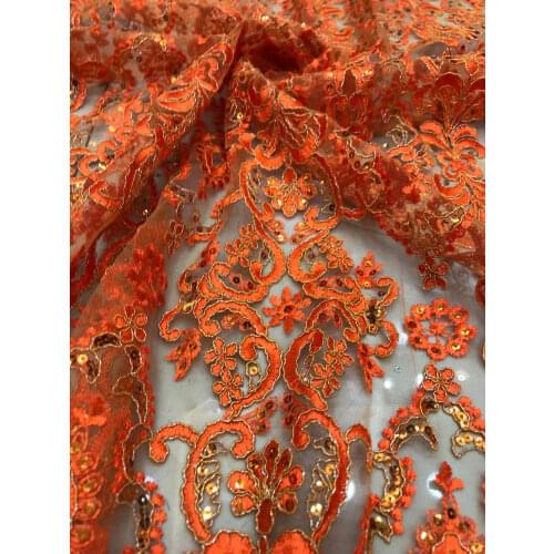 Orange Mesh Cloth Lace Fabric Sequined Bone Cord Embroidery DIY Sewing Design Dress Fashion Skirt Accessories 5 Yards Wholesale