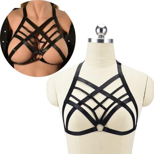 Sexy Fashion Festival Clothing Black Bandage Erotic Lingerie Alluring Women Cage Bra Strappy Hollow Out Underwear