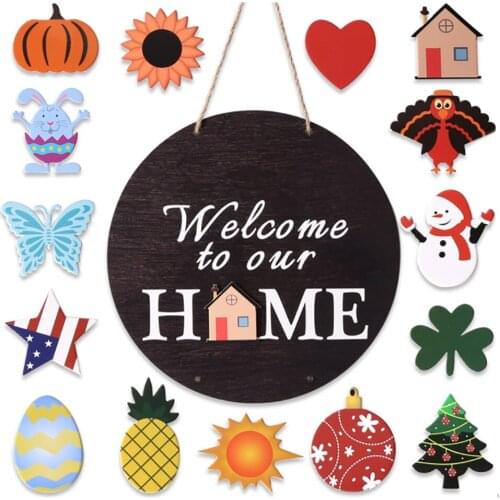 Independence Day Wreath Welcome Sign Christmas Party Decorations Seasonal Round Door Decorative Bow For Porch Wall Farmhouse