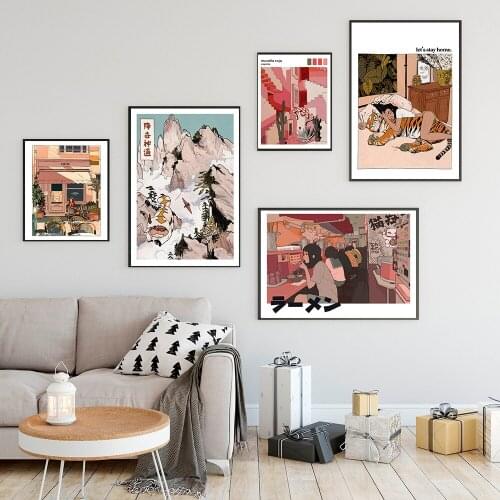 Japanese Street Japan Portrait Home Decor Art Vintage HD Quality Cartoon Painting Girls Gift Posters Canvas Painting Decoration