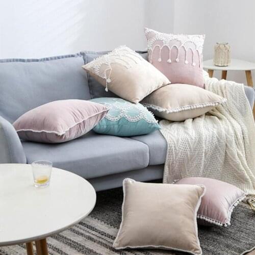 Handmade Cushion Cover Pillowcase Luxury Lace European Tassels Square Pillow Cover 45x45cm Home Decoration Living Room Sofa Car