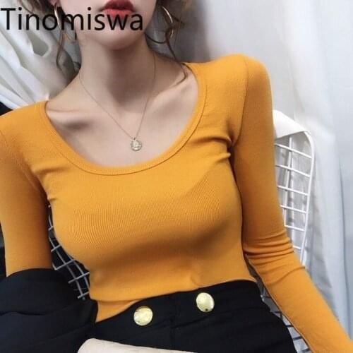 Tinomiswa Tshirts Women Fashion O-Neck Long Sleeve Cotton Tees Tops Spring 2021 New Casual Simple Slim Bottoming T-shirts A1125