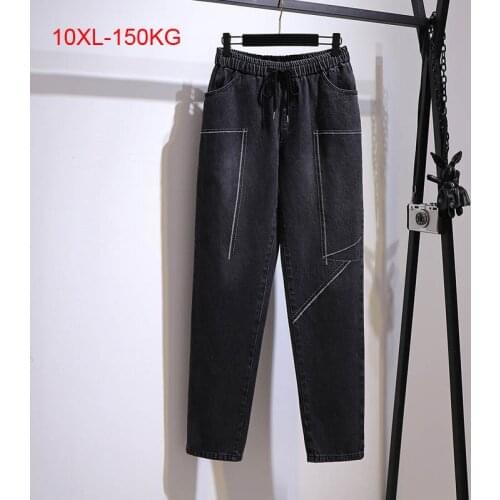 Plus Size Womens Autumn Jeans High Waist Loose Harem Carrot Daddy Pants 6XL 7XL 8XL 9XL 10XL 150Kg Black Elasticated Trousers