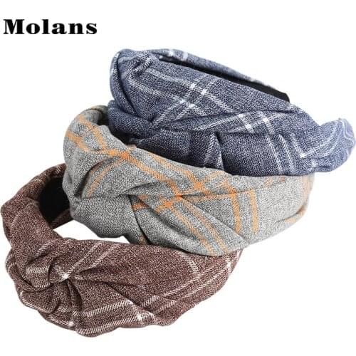 MOLANS Spring Canvas Knotted Headband Contrast Color Stripe Hair Bands Bezel Women Hair Accessories Hair Hoop Headdress