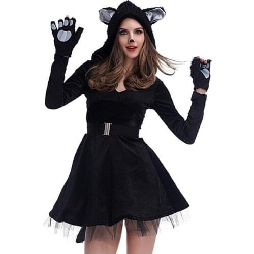 Women Black Cat Animal Dress Cosplay Halloween Costume Adult Garment Cartoon Jumpsuits Adult Cat man for Masquerade Carnival