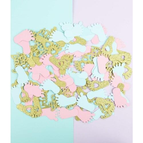 100pc/150pc Mix Blue Pink Gold Oh Baby Footprint Glitter Confetti Decor Render Reveal Table Scatter Confetti For Birthday Party