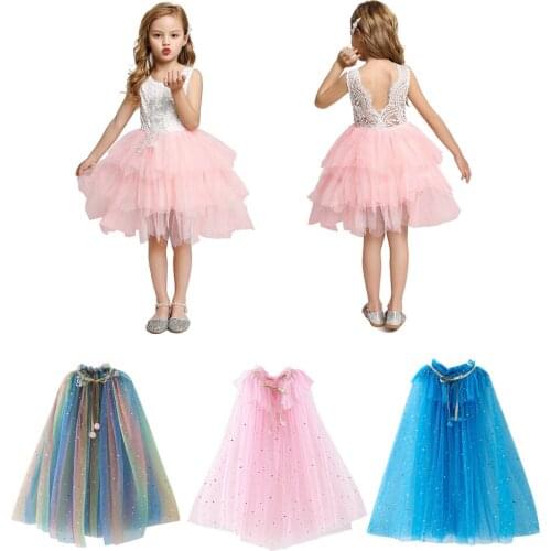 2020 Summer Toddler Kids Baby Girls Lace Dress Party Backless Lace Ruffle Party Sleeveless Pageant Princess Dresses with Cloak