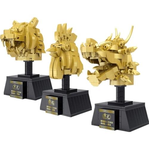 2021 City Chinese Zodiac Signs Dragon Cow Chicken Tiger Building Block MOC Model DIY Bricks Kids Toys