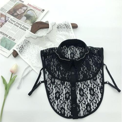 2021 Women Rhinestone Hollow Chiffon Neckline Shawl Embroidery Lace Flower Neck Tie Fake Detachable False Collar Removable Tops