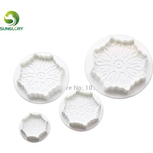4PCS/Set White Plastic Spring Flower Plunger Cutter Cake Mold Flower Cookie Cutter Fondant Cake Decorating Tools Mold For Baking