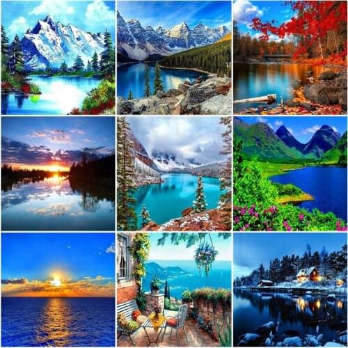 DIY 5D Diamond Painting Lake Landscape Full Drill Round Diamond Embroidery Nature Scenery Mosaic Rhinestone Cross Stitch Kits