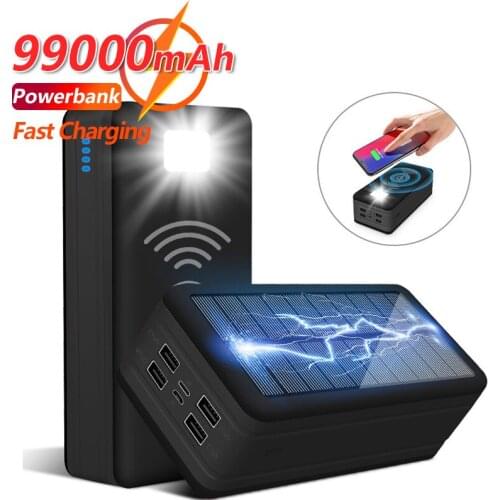 Wireless 99000mAh Solar Mobile Power Charger Camping Light Portable Fast Charging External Battery for Samsung Xiaomi Iphone