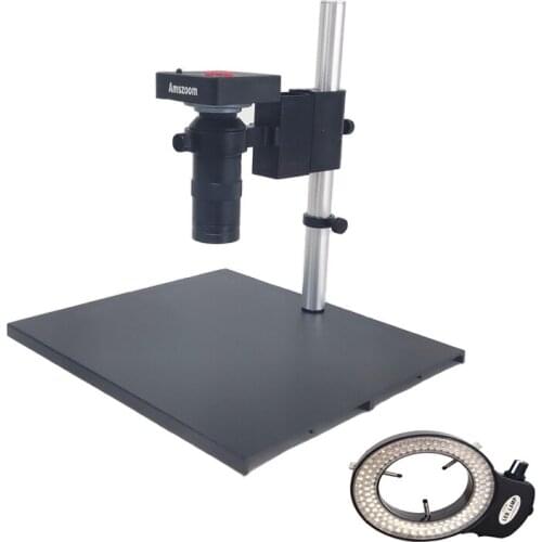 1080P 2K 38MP V6 HDMI USB Digital Microscope Camera Vision 8X-130X C-Mount Lens 144 Led Ring Lights For Industrial Repair