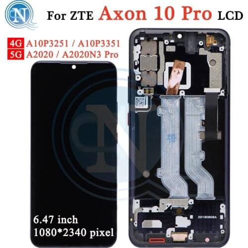 Original 6.47"For ZTE Axon 10 Pro 5G LCD Display Touch Panel Screen Digitizer Assembly with frame For ZTE Axon 10Pro LCD