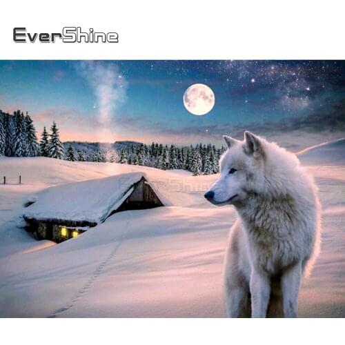 EverShine Diamond Painting Winter Wolf Picture Rhinestones Diamond Embroidery Full Display Animals Cross Stitch Home Decor