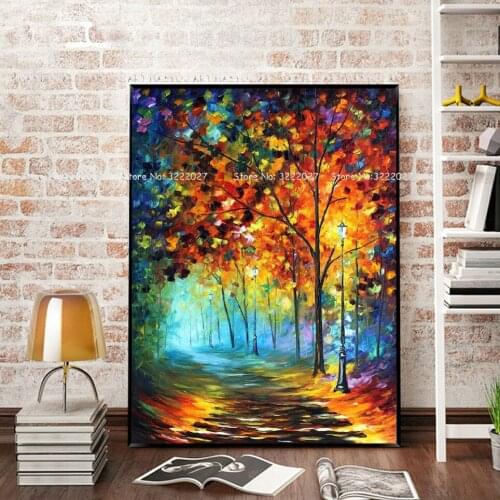 HASYOU Hand-painted Knife Streetscape Oil Painting On Canvas Abstract Night Scenery Pictures Wall Art Street Landscape Paintings