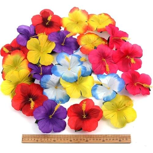 30Pcs Artificial Hibiscus Flowers Hawaii Party Summer Party DIY Decorations Fake Flowers Girls Favor Hair Decoration Flower