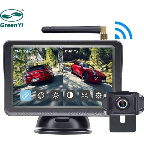 DC12V~30V HD AHD 1080P 5 Inch 2 Channels Wireless Vehicle Parking Monitor With Front Rear View Wireless Camera For Truck Bus