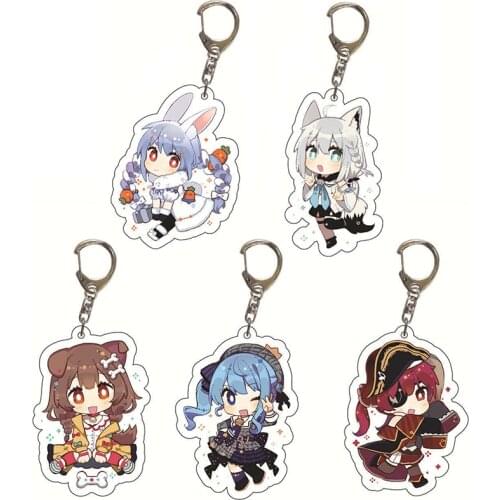 Kawaii Hololive Vtuber Keychain Usada Pekora Fubuki Okayu Korone Figures Keyring Fashion Cartoon Print Acrylic Pendant Key Chain