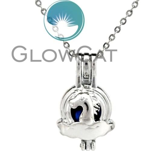 KK773 Horse Rainbow Beads Cage Essential Oil Diffuser Aromatherapy Pearl Cage Locket Necklace Kids Girl Friend Gifts