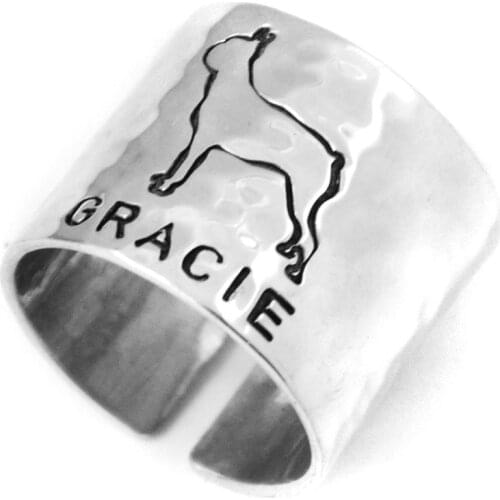 Personalized Boston Terrier Ring, Custom Hammered Boston Terrier Name Ring Dog Name Jewelry Dog Lover Gift Dog Mom Gift