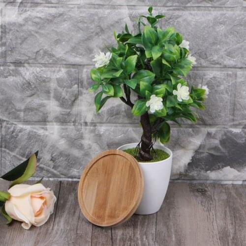Round Bamboo Wood Saucer Plant Tray Mini Plant Flower Pot Stand Favor Succulent Pot Tray Simple Elegant Design Home Balcony