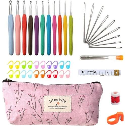 Hot Crochet Set Aluminum Ergonomic Knitting Needle Set with Box Knitting Yarn Craft Set Crochet 11 Sizes 2mm 8mm