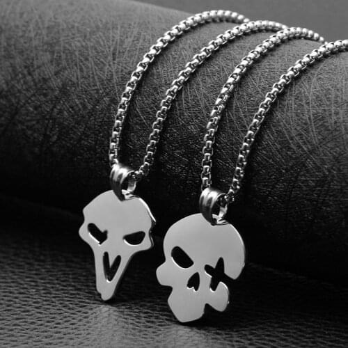 Fashion titanium steel pendant necklace titanium steel jewelry hollow skull square pearl chain simple wild hot sale