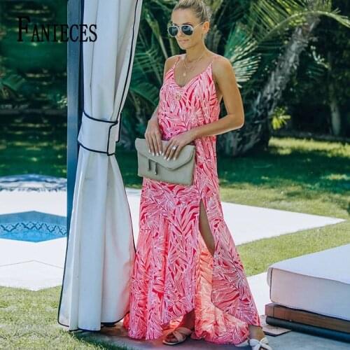 FANIECES Tie Dye Print Fashion Sexy Backless Maxi Dresses Women Holiday Strap Split Summer Beach Dress Club Party vestidos