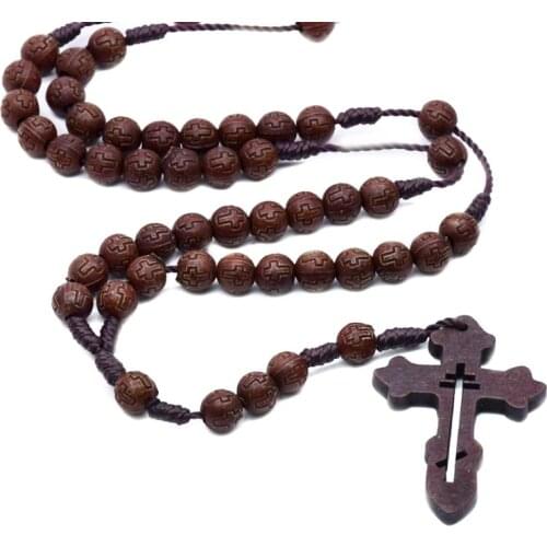 Handmade Men Cross Catholic Rosary Beads Pendant Necklace Religious Chain Charm QX2E