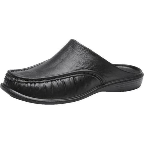 Men Comfy Backless Slippers Casual Leather Sandals