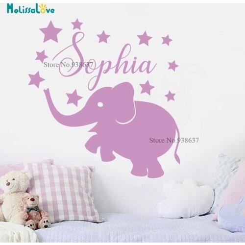 Custom Name Elephant Star Wall Animal Theme Decal Boy Room Decor Baby Room Nursery Decoration Home Wall Sticker Waterproof BA072