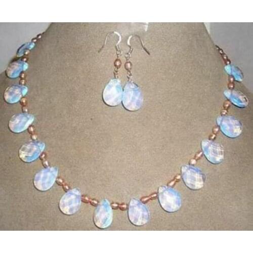 New Pink pearl / Sri Lanka Moonstone Drops Pendant Necklace Earrings Jewelry wholesale
