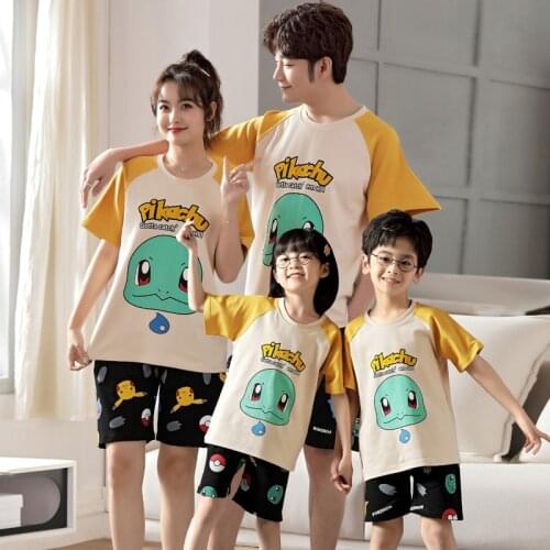 Szie 8-4XL Parent-Child Pajamas Set Summer Short Sleeves Pure Cotton For Boys Girls Cute Cartoon Home Wear