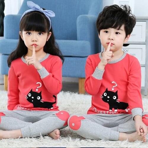 Cartoon Pajamas For Girls Childrens Cotton Sleepwear Long-Sleeve+Pant Boys Nightwear Pyjamas Kids Baby Toddler Clothing Sets